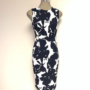 New Calvin Klein Elegant Women's Indigo Navy White Princess Seamed Sheath Dress